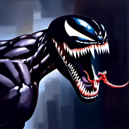 painting of  Venom Symbiote with sharp teeth, George Condo Style, horror(theme),  <lora:MBTDF xl:0.9>