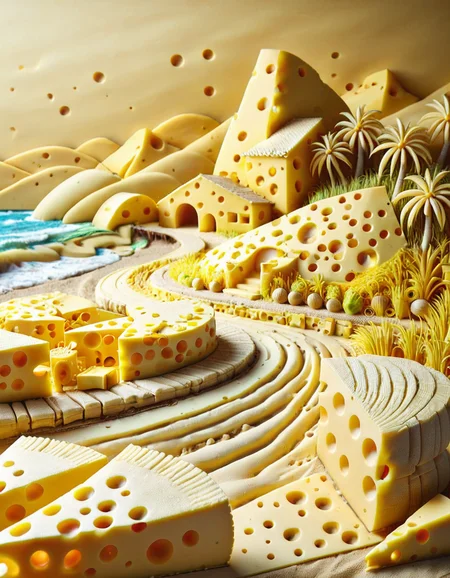 cheeselora, beach, landscape, made of cheese