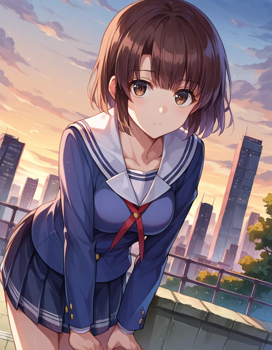 score_9, score_8_up, score_7_up, source_anime,
megumikatou, <lora:megumi-katou-ponyxl-lora-nochekaiser:1>
megumi katou, brown hair, brown eyes,
short hair, miniskirt, school uniform, skirt, sailor uniform, serafuku,
outdoors, cityscape, bent over,
looking at viewer, dutch angle, cowboy shot,