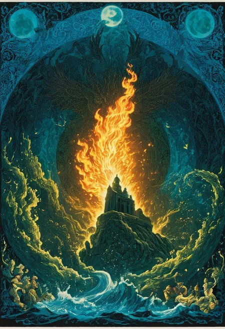 When the air and fire and water and earth unite, movie poster, classic movie poster, dark art, detailed, intricate details