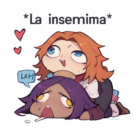 score_9, score_8_up, score_7_up, rating_explicit, zPDXL2, zPDXLxxx, zPDXL3, source_anime, <lora:La_Insemina:0.6>, 2girls, simple cartoon style, blush, sweat drops, lewd pose, exaggerated eyes, sexual interaction, doggystyle position, heart, top person, bottom person, simplified anatomy, exaggerated expressions, lewd mood, chibi, english text,
BREAK matsumoto rangiku, long hair, orange hair, blue eyes, mole under mouth,
BREAK shihouin yoruichi, long hair, yellow eyes, ponytail, purple hair, dark skin, dark-skinned female,