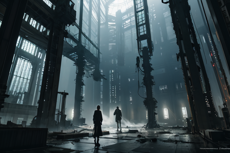 highly insanely detailed, masterpiece, top quality, best quality, highres, 4k, 8k, RAW photo, (very aesthetic, beautiful and aesthetic),  
tsutomu nihei,nihei_tsutomu,blame!,blame gakuen!,abara,TNstyle,sidonia_no_kishi,(megastructure in background,sidonia \(ship\),hangar,stairs,lab,mausoleum,city ruins,tower,deep horizon,giant room),bridge,clouds,toha heavy industries,light particles,gauna,gauna mech,bones,mist,smoke,steam,fog,foggy,machinery,buildings,walkway,dystopia,destroyed,dark background,open space,flock,cyberpunk, 
<lora:ABARA:0>, 
(1girl:1.3), 
solo focus, 
olive green background,âââ