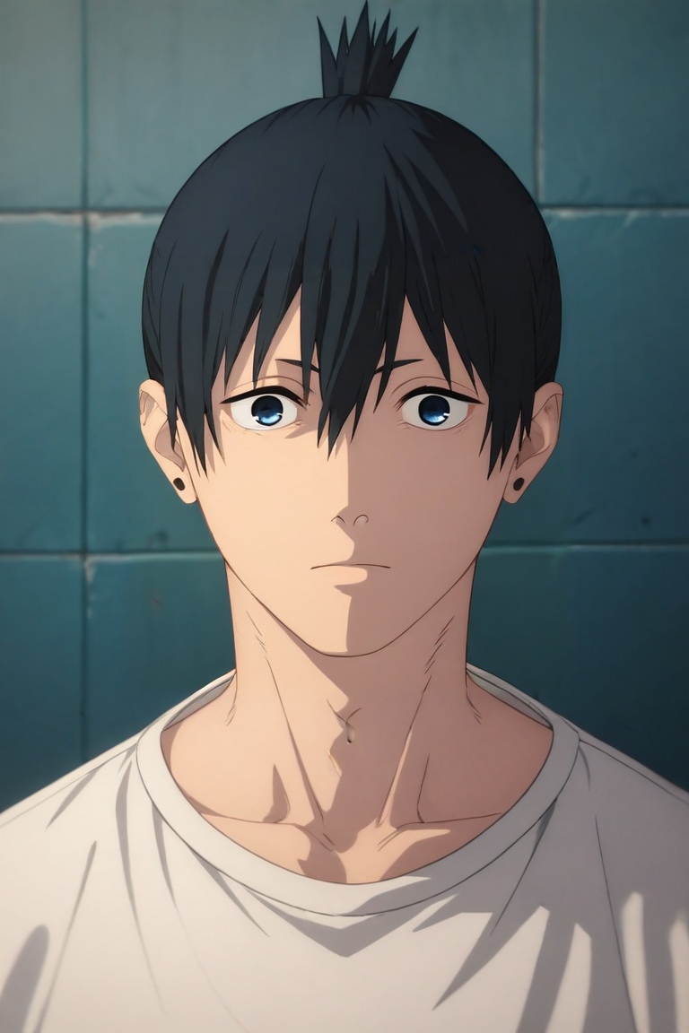 score_9, score_8_up, score_7_up, , rating_safe, intricate details, (photorealistic:0.6), , , 1boy, solo, male focus, <lora:aki_hayakawa_pony:0.98>, aki_hayakawa, black hair, blue eyes, bangs, hair between eyes, short hair, topknot, , , , <lora:sdxl_lightning_8step_lora:1>