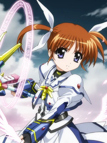 detailed background, shiny skin, rating safe,
<lora:nanoha.pony:1>,
nanoha, cannon, divinebuster,
