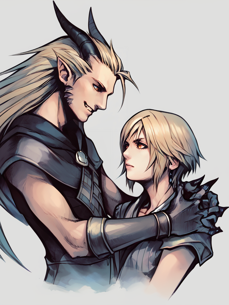 score_9, score_8_up,score_7_up,1boy,1girl, <lora:Nomura_Tetsuya_Style:1> dragon arms,