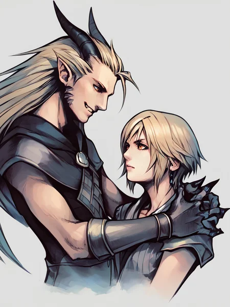 score_9, score_8_up,score_7_up,1boy,1girl, <lora:Nomura_Tetsuya_Style:1> dragon arms,