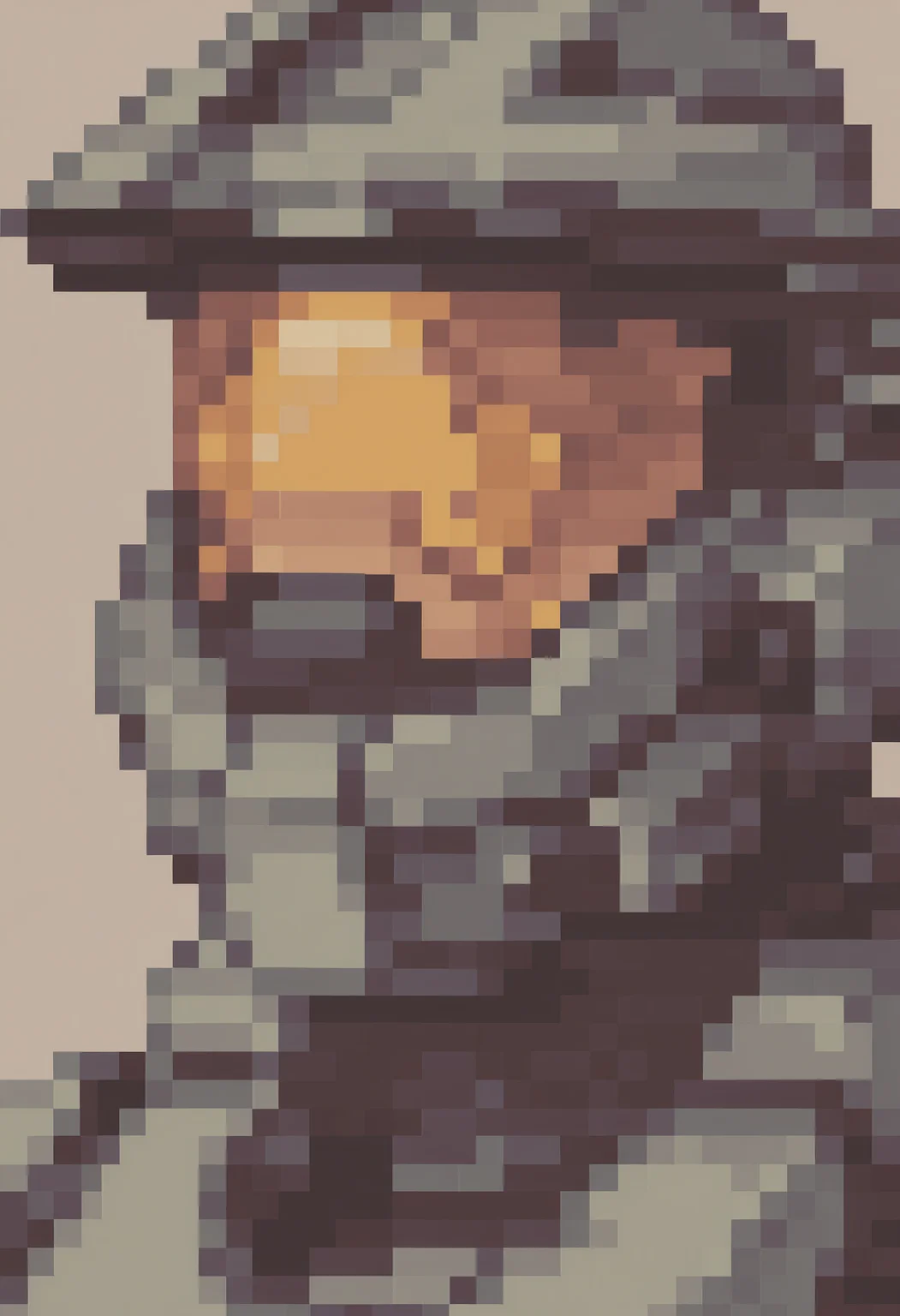 masterpiece, best quality, solo, 1boy, looking at viewer, <lora:FFT-Portraits-illus_Fp:1>, pixel art, portrait, simple background, pixelated, <lora:masterchief-halo-richy-v1_ixl:1>, masterchief, helmet, visor, power armor