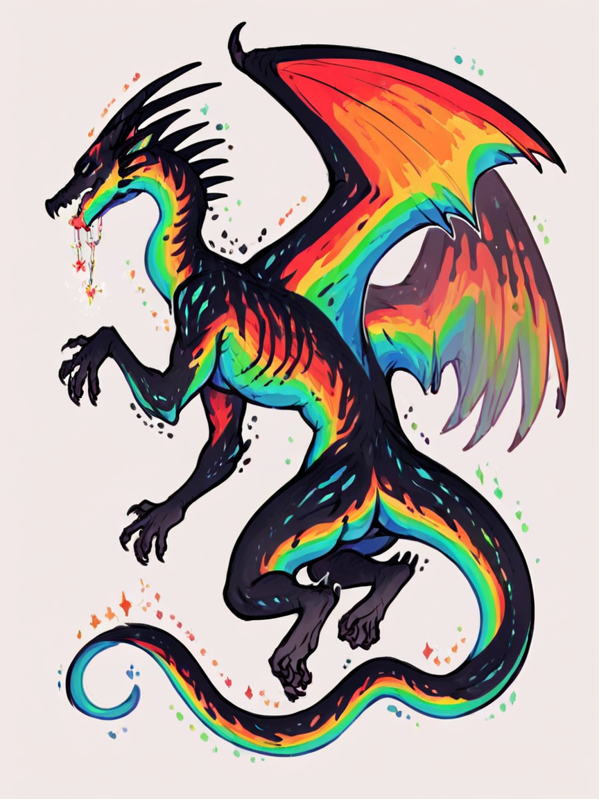 score_9, score_8_up, score_7_up, score_6_up, score_5_up, score_4_up,  <lora:r41nb0wXLP:1> r41nb0w, dragon