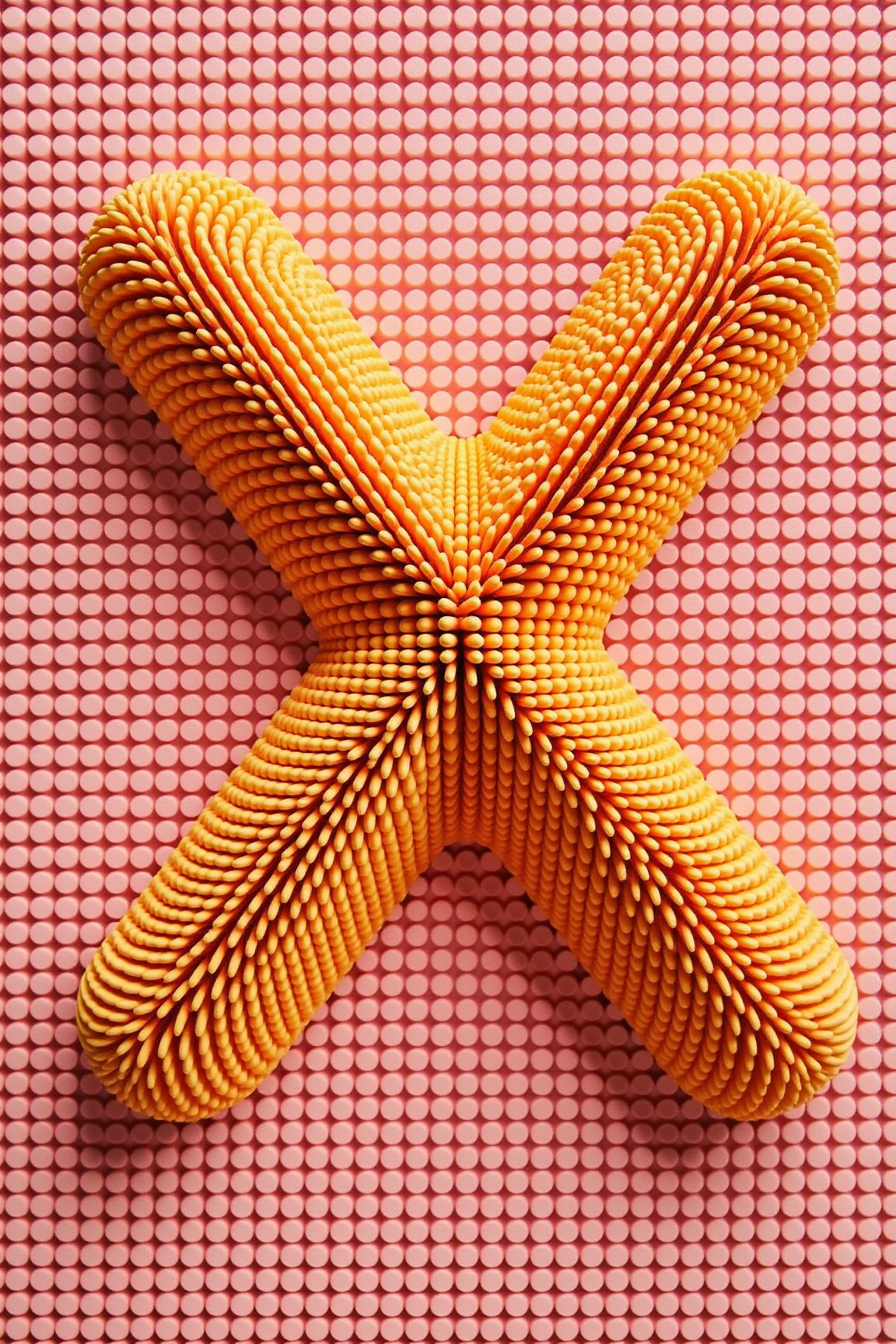 , YFG-Ge0m a pink wall with a geometric design, created using 3d paper art. the design is intricate and detailed, with a variety of shapes and colors that create a unique and eye-catching look. the shape resembles a letter x. textured representation of the letter 'm, ' formed by a dense array of small, cylindrical pegs or pins, set against a similarly textured background. the entire scene is rendered in a warm, golden-yellow hue, creating a monochromatic palette that emphasizes the tactile nature of the composition. the letter 'm' is centrally positioned, appearing slightly raised or extruded from the background, its form defined by the varying heights of the pins that compose it. these pins create a three-dimensional effect, with the letter appearing to bulge outwards, suggesting a malleable, moldable surface. the background is equally textured, with a grid-like pattern of evenly spaced pins, creating a sense of uniformity and depth. the lighting is soft and diffused, highlighting the subtle variations in height and texture across the surface, and casting gentle shadows that enhance the three-dimensional quality of the pins. this interplay of light and shadow adds a sense of depth and realism to the image, making the letter 'm' appear tangible and tactile. the overall effect is both visually intriguing and texturally rich, evoking a sense of playful creativity and tactile exploration, reminiscent of a pin art toy or a textured surface designed for sensory engagement. the monochromatic color scheme further emphasizes the focus on texture and form.