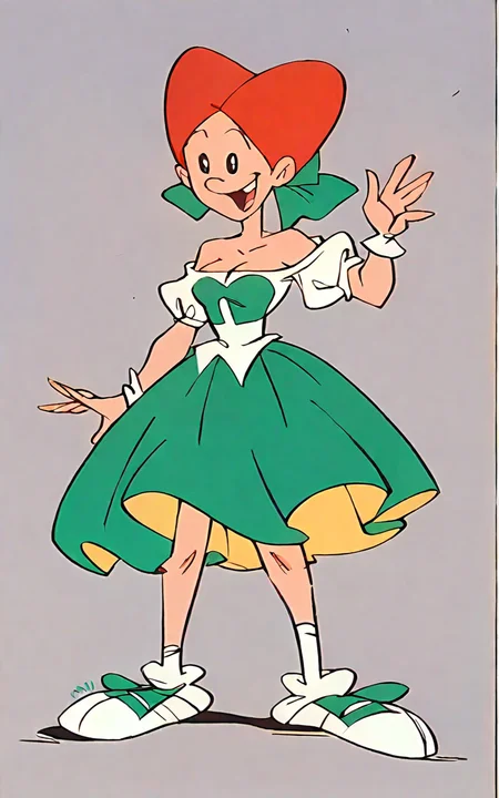 <lora:OnceuponATime_pony_v4:1> animation style of onceuponatime, a cartoon image of a red haired girl,  ouatpierette, score_9, score_6_up, score_7_up