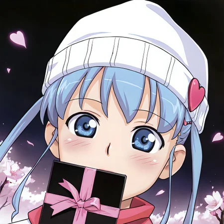 newest, very awa, masterpiece, 1girl, face, portrait, looking at viewer,
masterpiece,best quality,amazing quality,very aesthetic,absurdres,newest,detailed eyes,
face focus, upper body view, dynamic angle,
blushing, \(holding a box of chocolates\), floating hair, joy,hope,
\(1boy, black male silhouette in the background\),
\(one giant square in background:1.4\), black background, abstract background, minimalistic composition, pink background details, dark, pink neon lights, light from one side, dark shadow,
bloheachij, bloheachij frame, blossoms, hearts, Dawn, Blue hair, Shoulder-length hair, Two yellow hair clips, Blue eyes, Fair skin, Pink miniskirt, Black top, Pink boots, White beanie hat, Red scarf, hikari