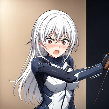masterpiece, best quality,
1girl,solo,
<lora:gostlapped.sdxl.v1_r1:0.8> gostlapped,
(angry:0.8),
(motion blur), motion lines,
<lora:harukakuramori.sdxl.v3:0.9> haruka kuramori,white hair, bodysuit, armor,scared, surprised, wide-eyed,