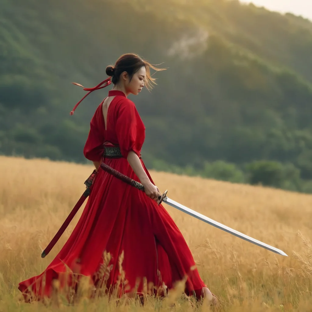 UHD, 4k, ultra detailed, cinematic, a photograph of <lora:female samurai style v2:1>
full shot, an epic cinematic photo of a woman in a red flying dress holding a warrior sword with perfect hand, while looking down at something, outdoors in field, female samurai style, epic, beautiful lighting, inpsiring