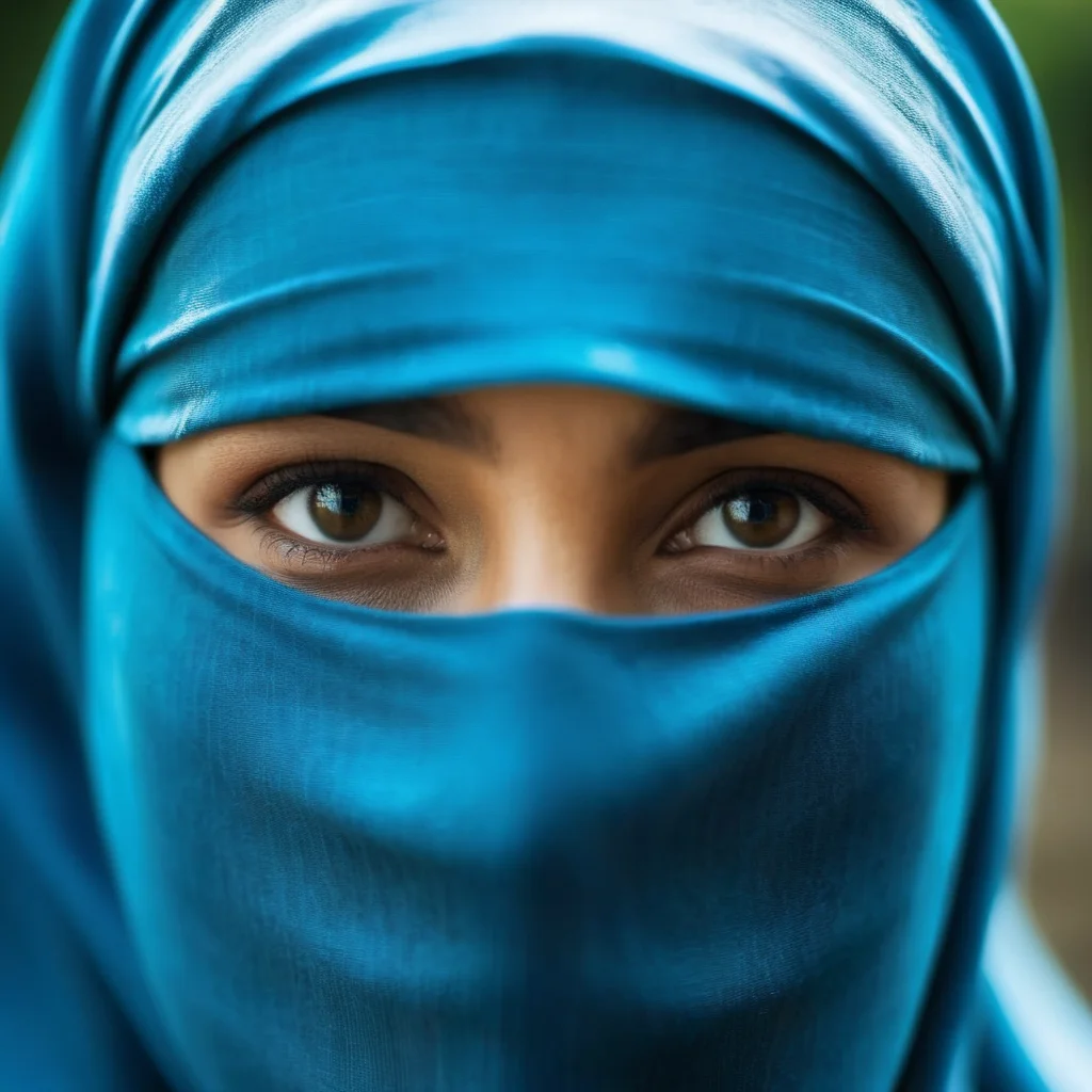 cinematic film still of  <lora:burqa:1>
a woman in a blue burqa covering her face burqa style, shallow depth of field, vignette, highly detailed, high budget, bokeh, cinemascope, moody, epic, gorgeous, film grain, grainy