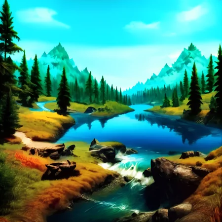 score_9, score_8_up, score_7_up, score_6_up, score_5_up, score_4_up,
<lora:SkyrimLandscapes_Pony:0.8>,
skyrimlandscapes, score_9, no humans, tree, scenery, sky, outdoors, day, nature, water, blue sky, cloud, forest, river, mountain, landscape