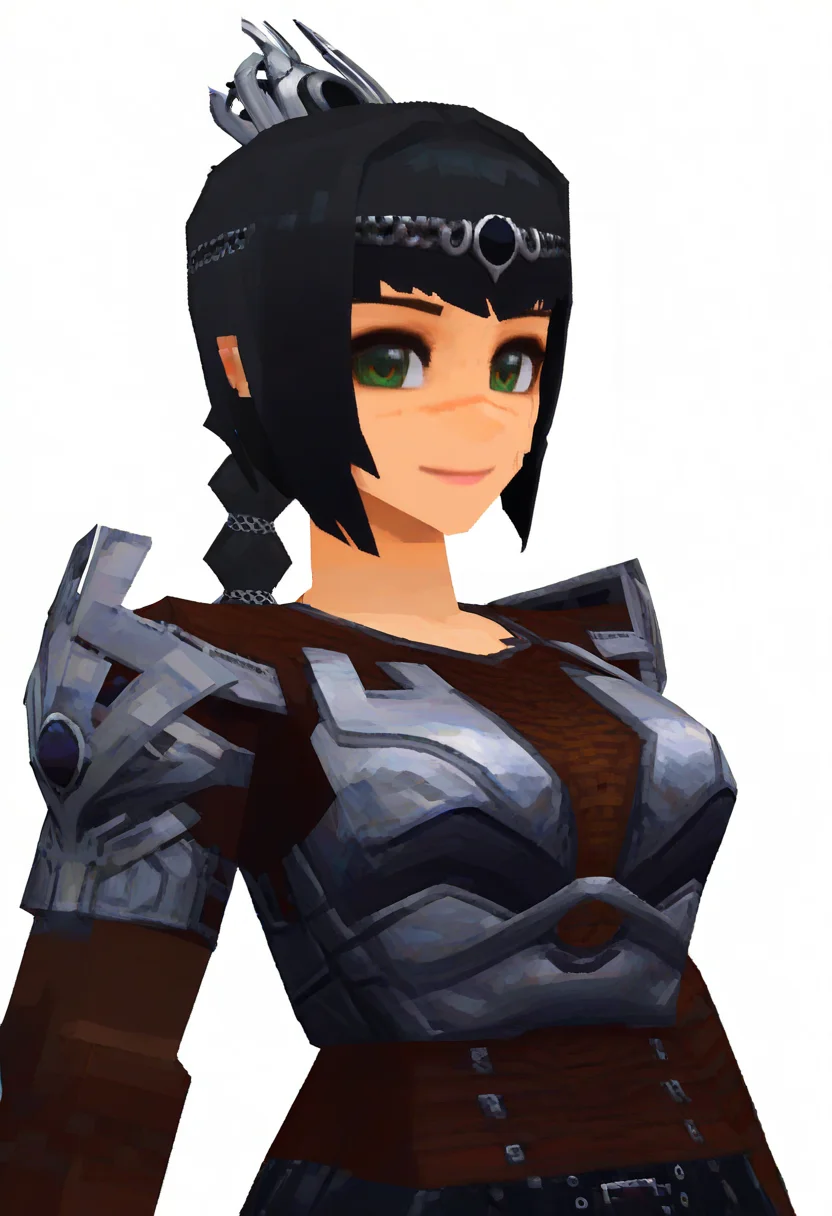 masterpiece, best quality, very aesthetic, absurdres,
lowpoly, ps1, psx, low poly, 3d,
1girl, solo, shadowheart, black hair, braided ponytail, green eyes, scar on face,
circlet, armor, large breasts, leather pants,
smile, looking at viewer, upper body, simple background, white background <lora:ShadowHeartIllustrious_byKonan:0.8>, <lora:LowPolyRenderV3:1>