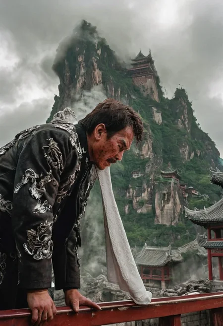 hyper realistic, day, 35mm film, editorial, high fashion, 2023, In this bizarre landscape, highly detailed . extremely high-resolution details, photographic, masterpiece, lovely, charming, awe-inspiring, radiant, rural china, towering building over head,  their peaks veiled in mist.precious stones,  intricate details, natural lighting, volumetric the headset A black and white illustration of an angry coach, arguing, bent over in frustration, holding towel, with lightning and clouds swirling around him in all its glory. swirlysci-fi red intricately detailed, complex, elegant, expansive, fantastical, film photography style,  medium grain, FRESHIDESH Moebius comic book