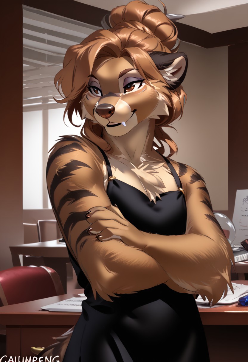 score_9, score_8_up, score_7_up, (by zummeng:1.5), (by jailbird:1.5), (by kittydee:1.5), masterpiece, best quality, (solo),  
(Furry Art : Anthro: banded mongoose:1.5), 1femboy, expressive eyes, feminine eyes, perfect face, feminine face, (light brown hair:1.5), (updo hair:1.5), feminine body, flat chest, mongoose, striped back fur, multicolored fur, grayish brown fur, black fur stripes on back, small animal ears, light brown nose, (secretary dress:1.5), (light brown eyes),