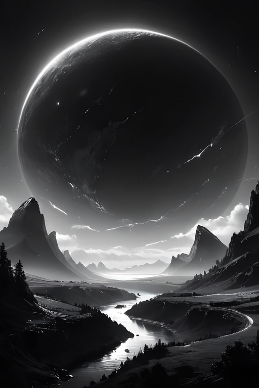 Silhouette style (((Ultra-detailed, 8k, highres, masterpiece)))(((epic-Ultra-HD-details, epic-Ultra-HD-highlights, epic-photo-same-realistic, upscaled-resolution, optimal)))a beautiful serenemagical landscape,<lora:ral-czmcrnbw:0.8>,ral-czmcrnbw,<lora:cs-cr1stal-v2:0.8>,cs-cr1stal-v2,<lora:More_interesting_backgrounds:0.8>,IBG,<lora:more_details:1>,<lora:SyFyEye1_v2.0:0.8>,SyFyEye1, . High contrast, minimalistic, black and white, stark, dramatic