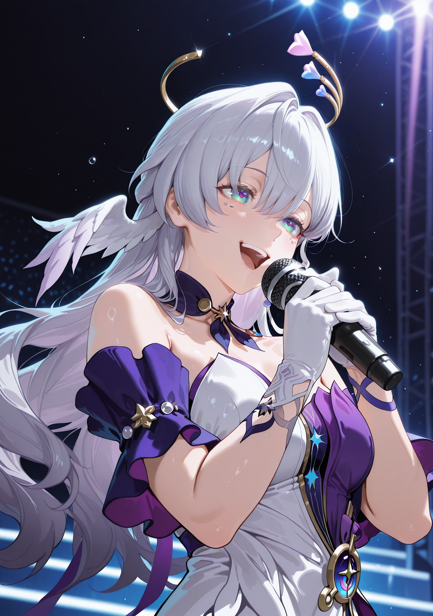 masterpiece,best quality,amazing quality,
1girl,standing,upper body,<lora:tommustyle3:1>,tommustyle,
robin \(honkai: star rail\),holding microphone,singing,standing,smile,