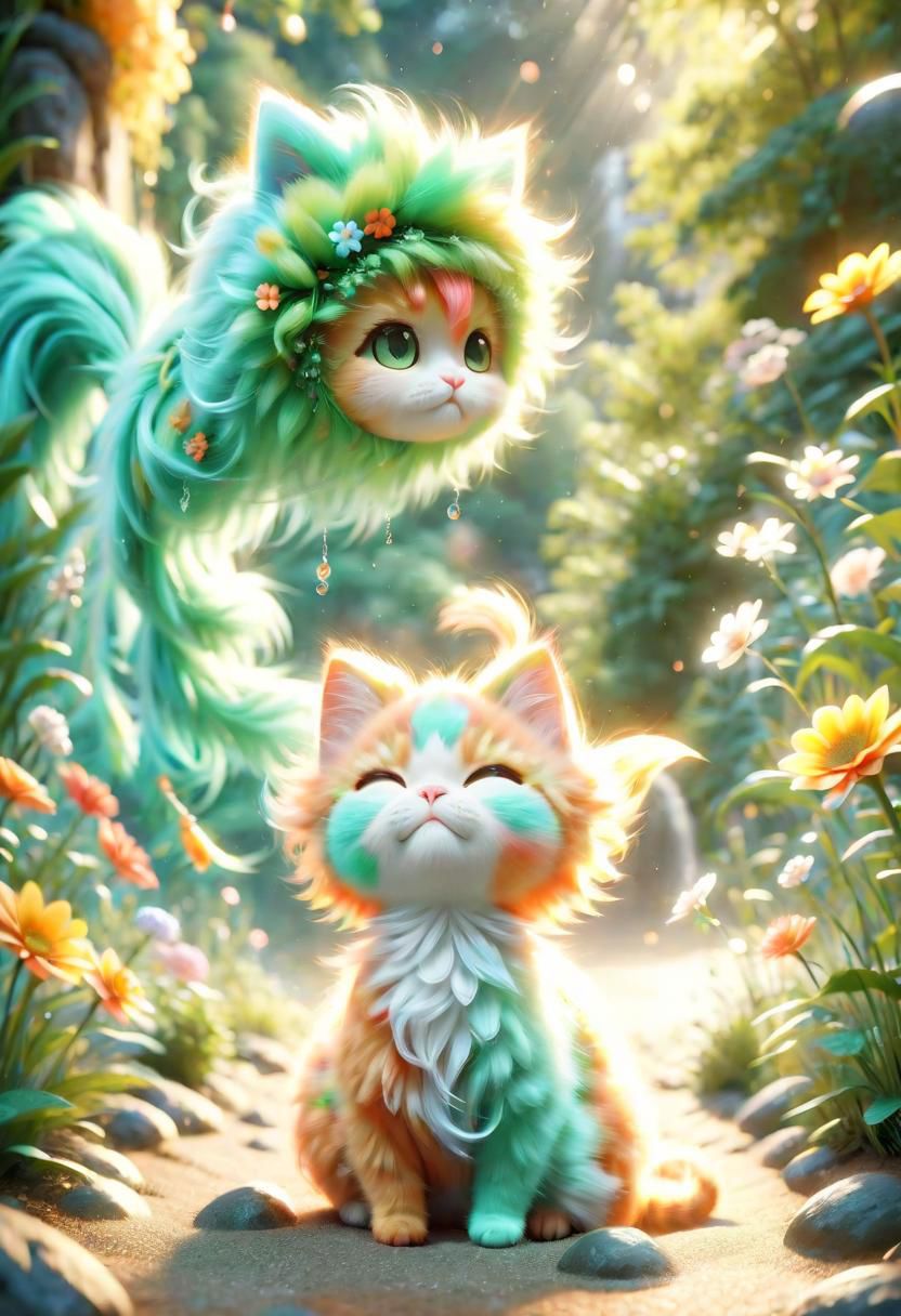 ral-fluff,<lora:ral-fluff:1>,
chibi,masterpiece,best quality,original,official art,cat, hat,flower,blurred background,rendering,beautiful detailed glow,(detailed ice),beautiful detailed sun,sunny, blurred flower, happy