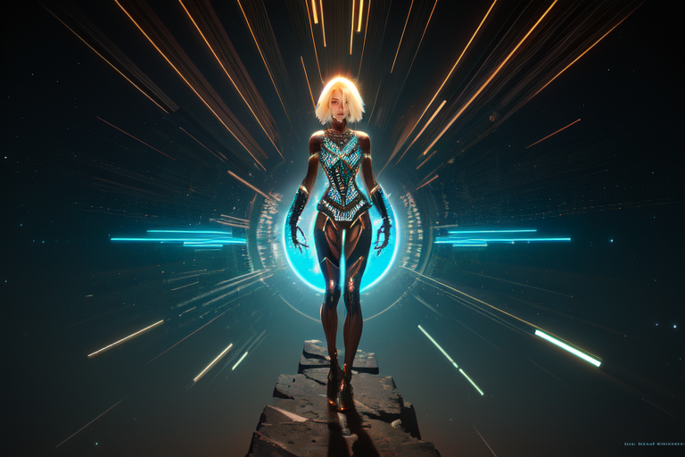 highly insanely detailed, masterpiece, top quality, best quality, highres, 4k, 8k, RAW photo, (very aesthetic, beautiful and aesthetic),  
(rsef style,fevercell style),futuristic_landscape,energy_auras,futuristic_design,psychedelic_art,overlapping_shapes,neon_lighting,cybernetic_elements,digital_aesthetics,mystical_vibes,high_contrast,motion_blur,glitch_effects,gradient_blend,geometric_patterns,vivid_colors,chromatic_aberration, 
<lora:rsef-000225:0.7>, 
(1girl:1.3), 
1other, 
, 
(dark_skin,tan_skin,tanned skin,dark skin,dark-skinned,black-skinned,bronze skin,bronzed skin,cinematic Bronze tan tanning skin tone:1.1), 
absurdly long hair, 
, 
Stonehenge,__lazy-wildcards/subject/env-bg/post-apocalyptic/main-types/*__,opaque_screens,Inverted Bob Haircut,downtown,city, 
,âââ