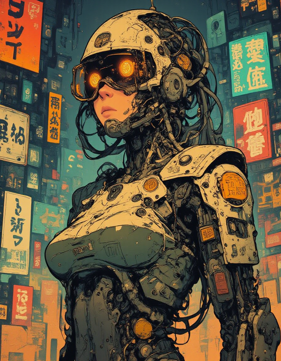 <lora:digital-abyss:1> bo-abyss, <lora:ck-shadow-circuit:1> in the style of cksc, <lora:CPA:1> anime, cyberpunk, <lora:dreadmirth-style-art:1> dreadmirthart, girl, <lora:FLUX-daubrez-DB4RZ-v2:0.3>