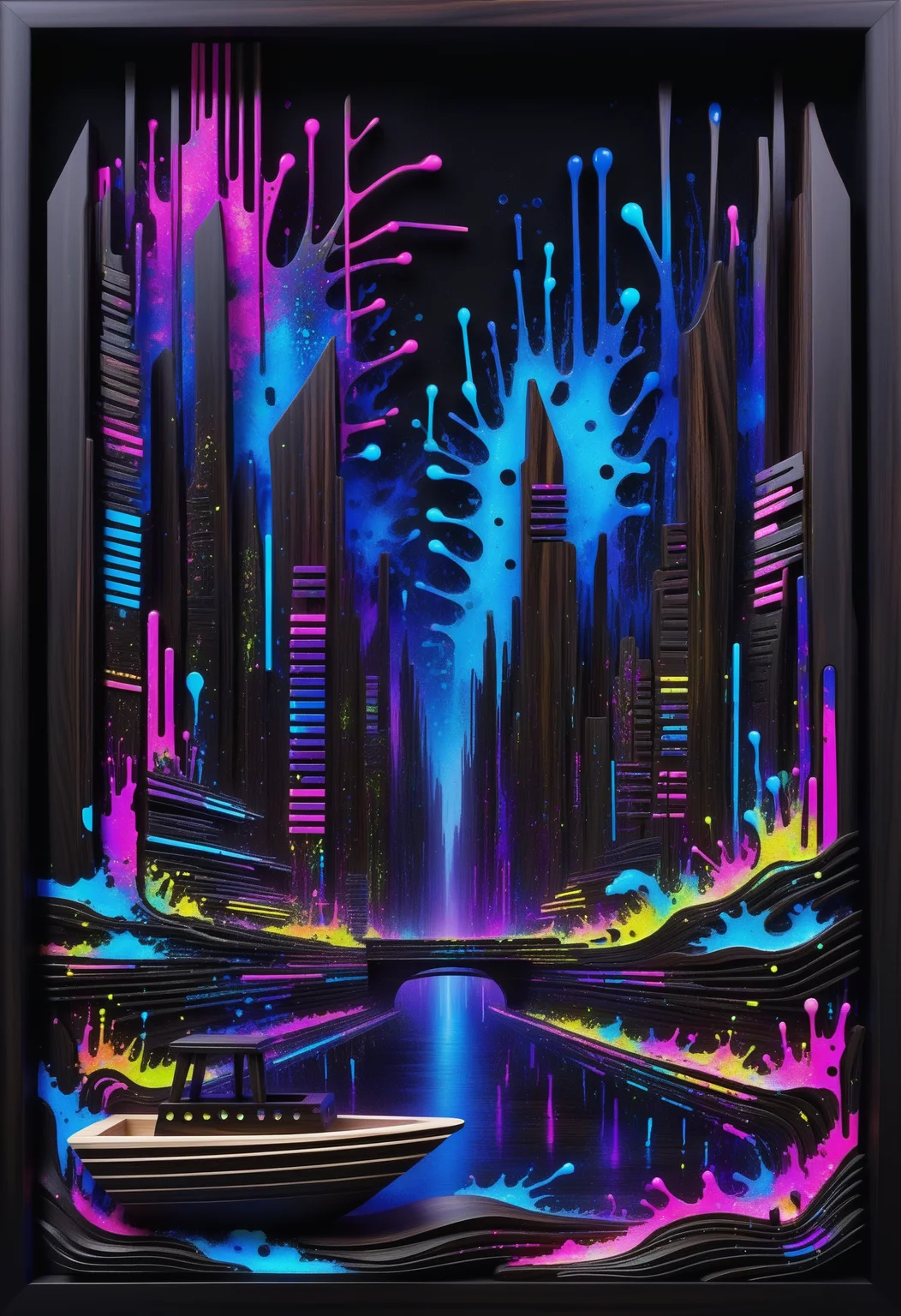 made out of reij-bnysplsh <lora:ebonysplash-000005:1>, mosaic, Cutester Art, Semi-Abstract Paper clips, intricate details, American Scene Painting, Saturated, fine detail, striking, quality, magical atmosphere, inspired, vibrant