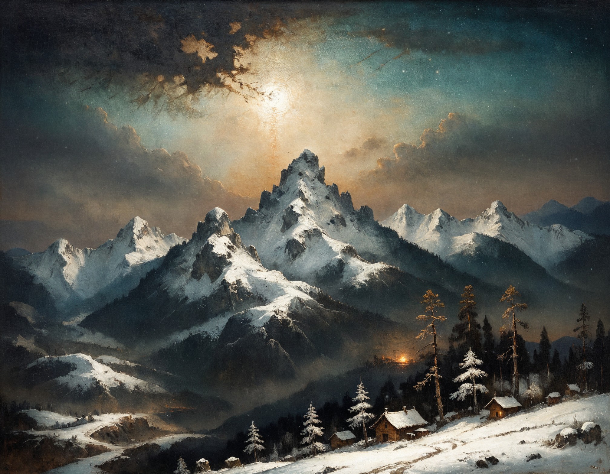 masterpiece, best quality, ultra-detailed,  elegant, snowy landscape, mountains, pine trees, distant, dusk,  <lora:add-detail-xl:0.7> <lora:xl_more_art-full_v1:0.7>  <lora:sdxl/nicola_samori_dark_art_style:0.7> in the style of Nicola Samori