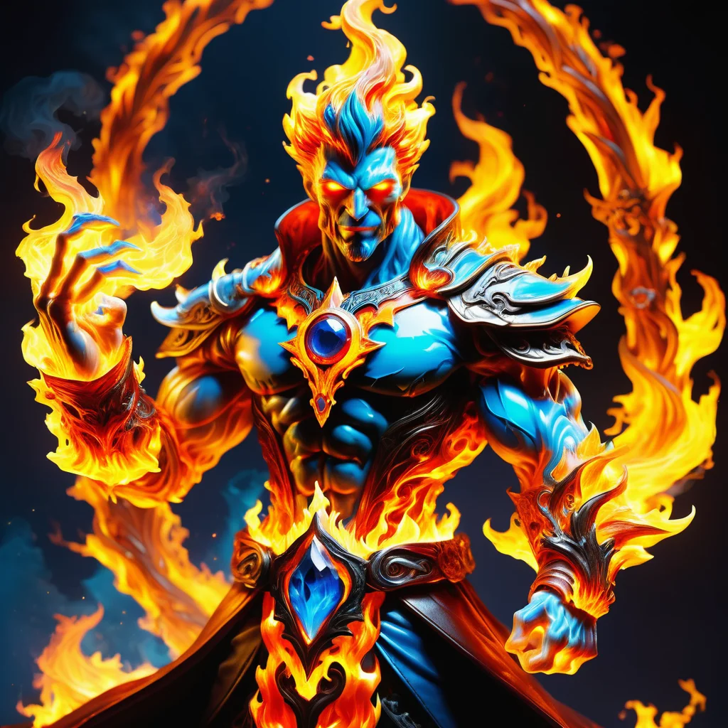 hyper detailed masterpiece, dynamic, awesome quality,DonMF1r3XL firey male mire, mage, locket <lora:DonMF1r3XL-000006:0.85>