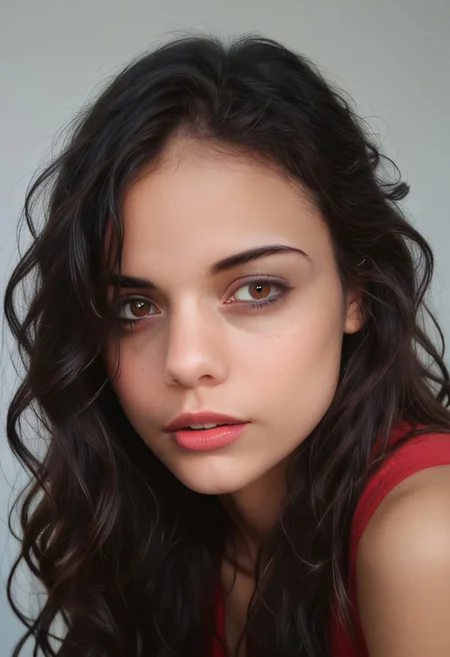 realistic, 23yo girl, long wavy black hair, brown eyes, UHD, photorealistic, best quality, masterpiece, 16K, cinematic
