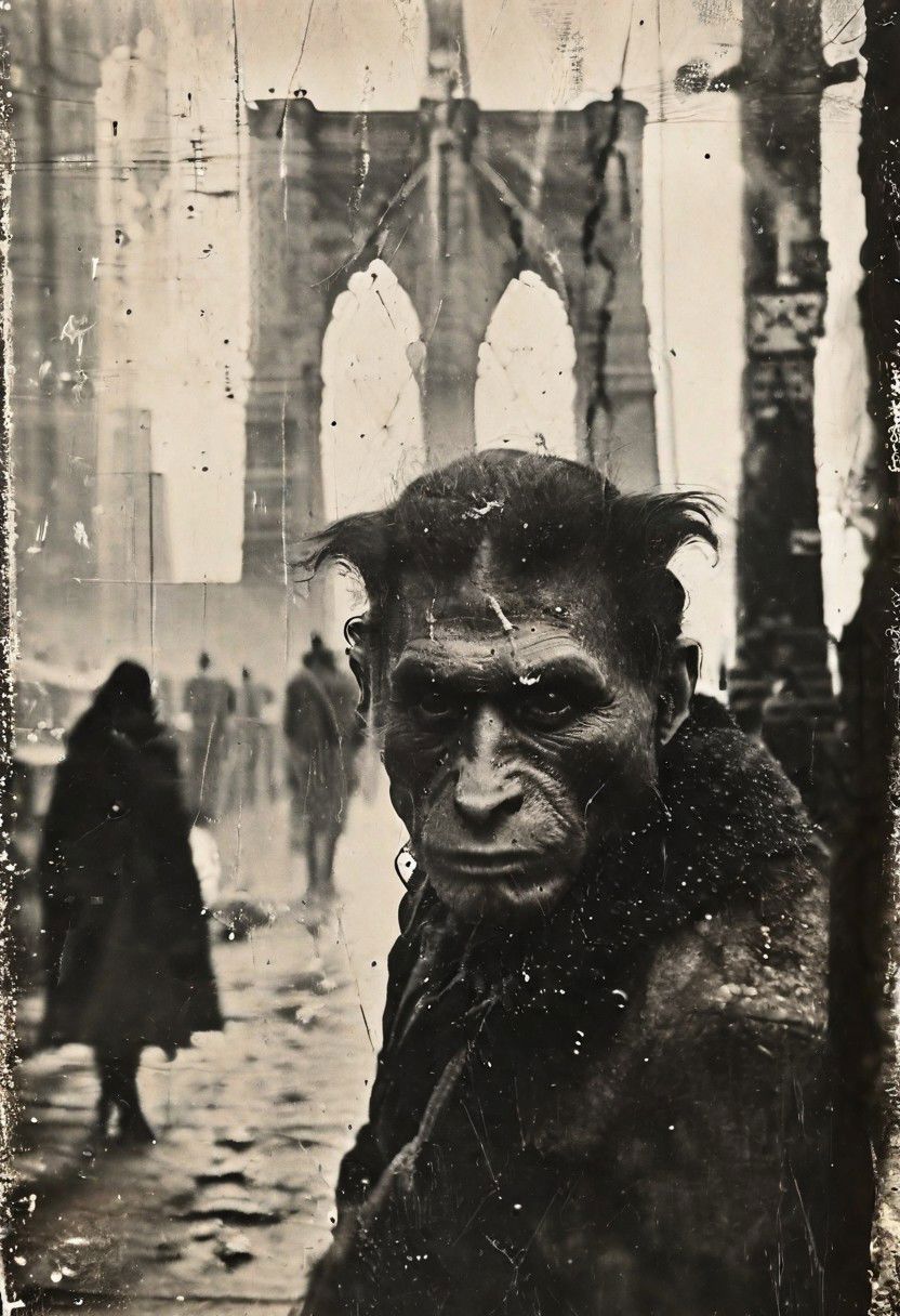 B&W 35mm vintage street photo of a Troll living under the Brooklyn Bridge in NY     <lora:Vintage_Street_Photo:1.0>