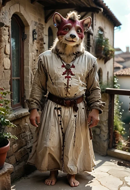 score_9, score_8_up, score_7_up, (((Barefoot furry character, full body, cinematic setting, furry male, plantigrade, correct anatomy, perfect hands)))
Chip Form Sonic The Hedgehog (series), (((templar outfit))), green gem necklace, ((1boy, solo, solo focus)), muscular, furry male, burgundy fur,body fur, perfect eyes, perfect face, fur, fluffy fur, tuft, detailed fur,, bronze eyes, curvy, covered nipples, Expressiveh, looking at the viewer, seductive smile, half closed eyes, tight clothes, skindentation, ear piercing,cute makeup, BREAK indoor, detailed background, balcony, abs, ((muscular)), white neck fluff,