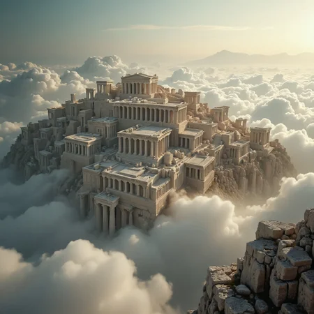 the most realistic, photorealistic photo ever taken [(an ancient greek mythological city:1.5) in the clouds,a dream world shifting landscapes,  Captured with a Hasselblad X2D 100C and an 80mm f/1.9 lens, hyper-realistic textures, soft studio lighting, elegant shadows, incredible realism,  ultra-detailed textures, perfect lighting],