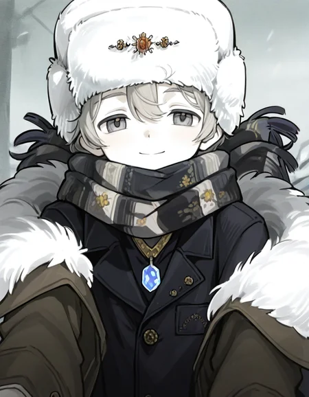 1boy,avgust_a, scarf, coat, solo, fur hat, fur trim,looking at viewer, smile,  <lora:avgustreverse1999:1> (masterpiece, best quality, high quality, highres, ultra-detailed),