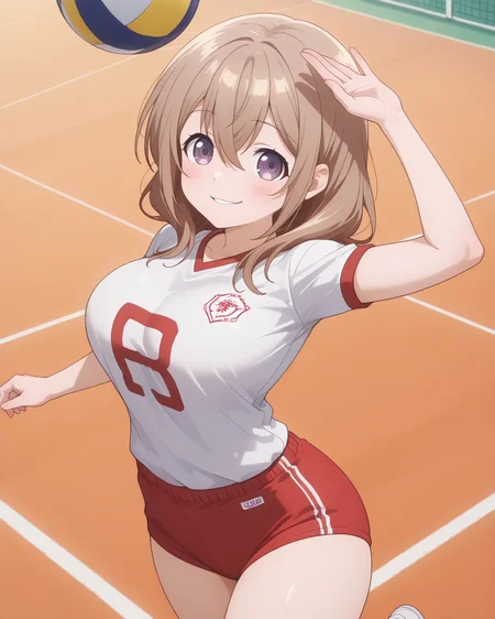 IllusP0s, PonyScores7, source_anime, ah1, IllustriousQual, interesting, exciting, spectacular, wonderful, 
BREAK <lora:xl_more_art-full_v1:0.2>, <lora:aesthetic_anime_v1s:0.2>, <lora:EpicF4nta5yXL:0.2>, <lora:detailxl:0.2>, detailxl, <lora:Fant5yP0ny:0.2>, amazing quality, best aesthetic, absurdres, illustration, Volumetric_Lighting, ultra-detailed, very aesthetic, intricate details, best_quality
BREAK <lora:volleyball-spike-ponyxl-lora-nochekaiser:0.8>, volleyball spike, ball, jumping, volleyball (object), volleyball, volleyball net, arm up, looking up
BREAK Stable_Yogis_PDXL_Positives, <lora:Complicated fantasy portrait - XL Pony V2.0:0.2>, bad-hands-5, <lora:HDA_Detailer:0.3>, ((fashion photography, glamorous, stylish attire, captivating pose, dynamic composition, high-fashion aesthetic, professional studio lighting, expert styling, showcasing trend, conveying elegance, conveying attitude, evoking emotion, creating visual impact, editorial storytelling, artistic interpretation, fashion-forward visual)),
BREAK 1girl, <lora:shinyskin2:0.2>, glistening skin, <lora:katase_shiori_illustXL_locon_v1:0.8> katase shiori,  brown eyes, brown hair, light brown hair, medium hair, eyebrows visible through hair, sidelocks, hair between eyes, purple eyes, thick thighs, wide hips, busty, voluptuous, large breasts,, (breasts, thick thighs), 
BREAK , ass,  <lora:volleyball uniform_illustrious_V1.0:0.8>, volleyball uniform, shorts, buruma,
BREAK <lora:hairdetailpxl:0.2>, hairdetailpxl, 
BREAK <lora:expressive eyes:0.2>, expressive eyes, <lora:eyedetailpxl:0.2>, eyedetailpxl, <lora:Eyes_High_Definition:0.2>, EyesHD,  
BREAK (smirking at viewer), <lora:Expressive_H:0.2>, Expressiveh, <lora:Emotional_Anime_Expressions_PonyXL_Concept:0.2>, emotional, <lora:Best_Facial_Expression_LoRA_PONY:0.2>, looking at viewer, <lora:Detailed expressive EXEV style -XL Pony V1.0:0.2>, FaceDetail,
BREAK (((volleyball court))), <lora:Background Detailer - SDXL:0.8>, 4k, 8k, Ultra HD, Masterpiece, Best quality, Detailed background, <lora:Add_more_details_V2_XLpony:0.4> full_details,