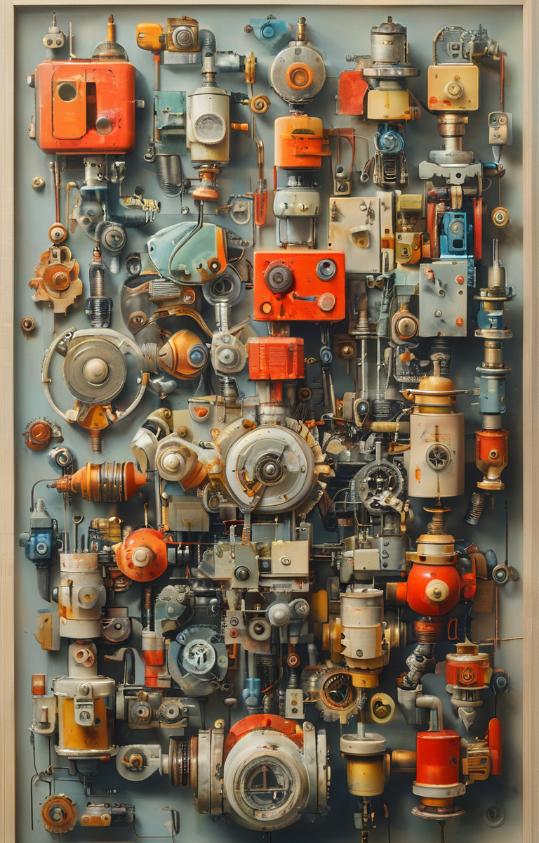 masterpiece,best quality,<lora:tbh244-sdxl:0.9>,illustration,style of Exploded assembly
 portrait of Housework robots