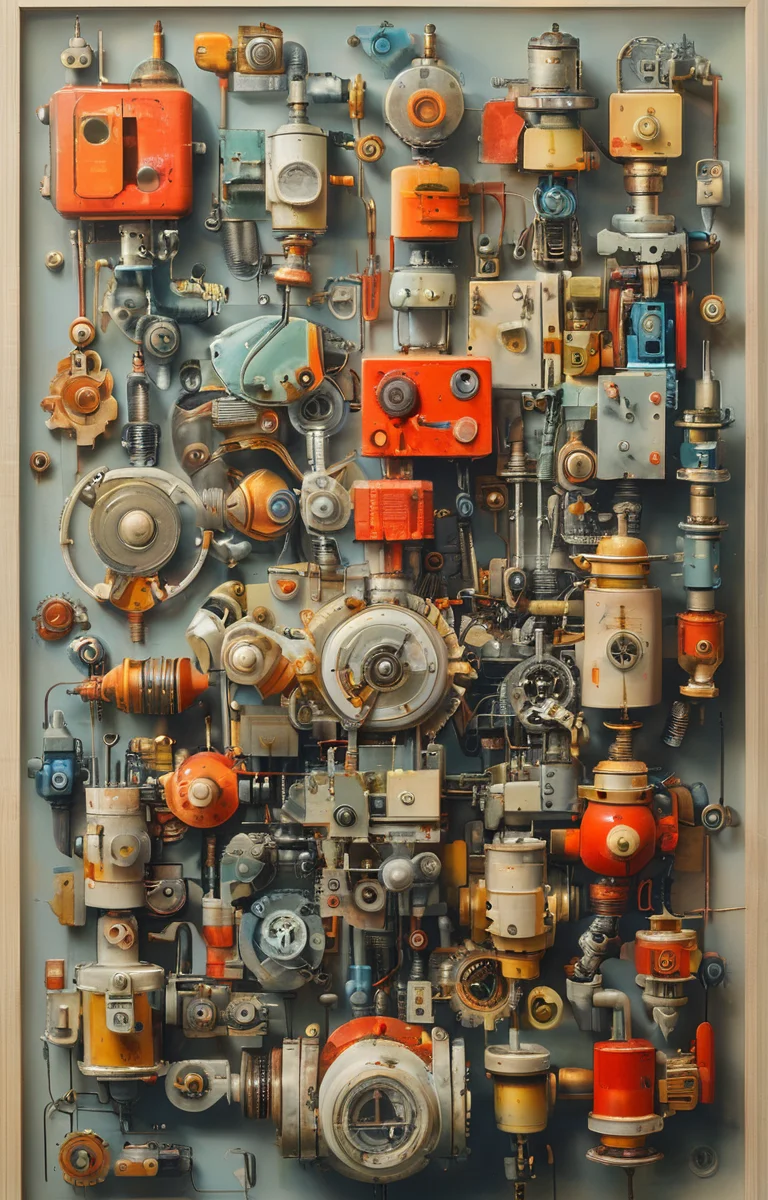 masterpiece,best quality,<lora:tbh244-sdxl:0.9>,illustration,style of Exploded assembly
portrait of Housework robots