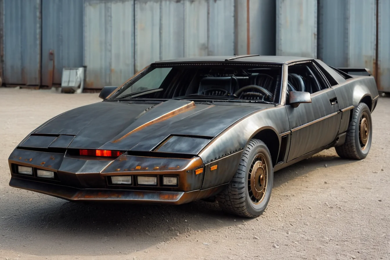 kitt1984 in the style of roboticizer , made of steel, rusty, steampunk , cinematic, action <lora:kitt1984XL:0.7> <lora:Roboticizer:1>