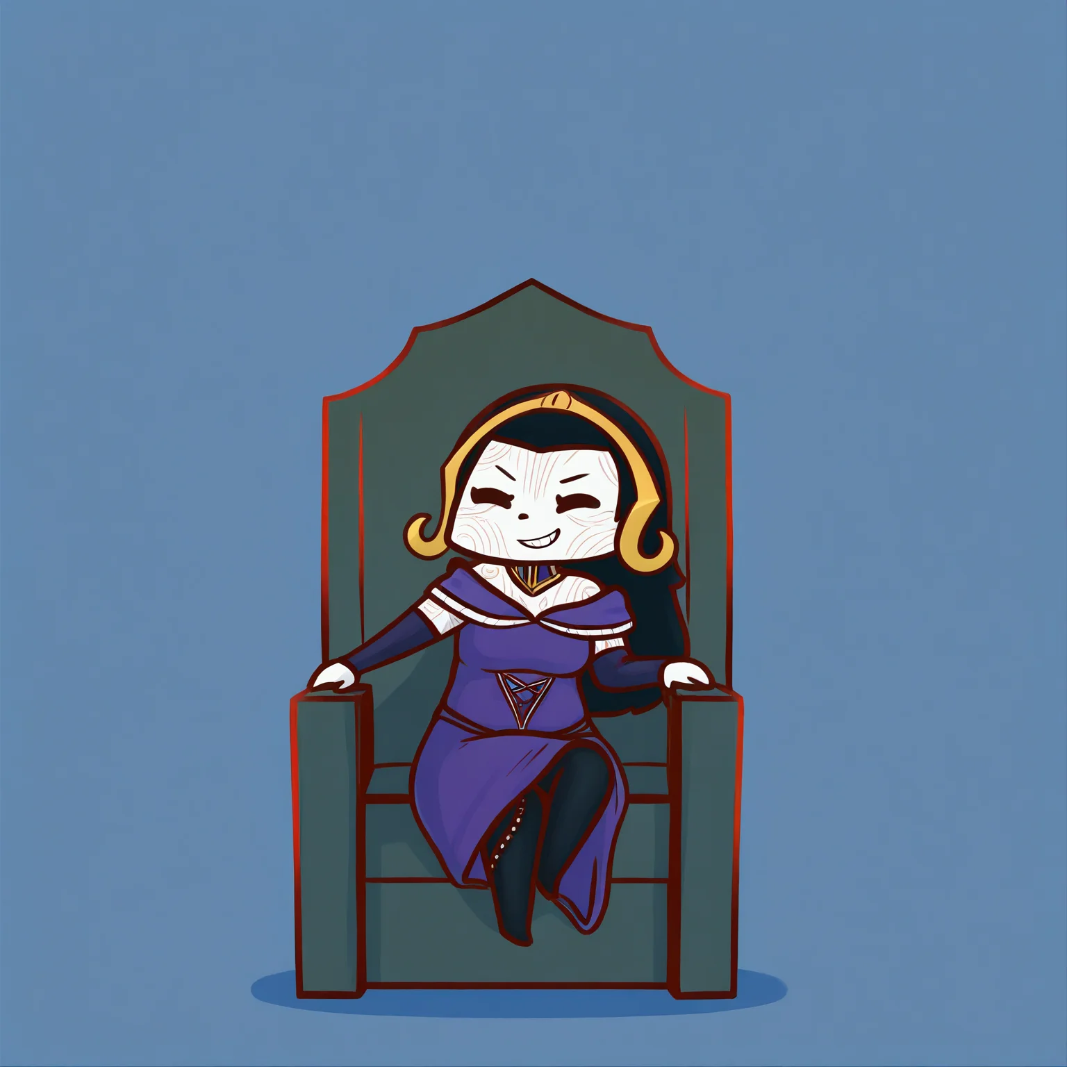safe, masterpiece, very aesthetic, phdpigeon, chibi, 1girl, liliana vess, mature female, markings, face markings, purple dress, sitting, throne, grin, simple background
<lora:LilianaVess-MTG_NAIXL_v10:1>