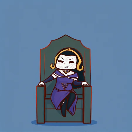 safe, masterpiece, very aesthetic, phdpigeon, chibi, 1girl, liliana vess, mature female, markings, face markings, purple dress, sitting, throne, grin, simple background
<lora:LilianaVess-MTG_NAIXL_v10:1>