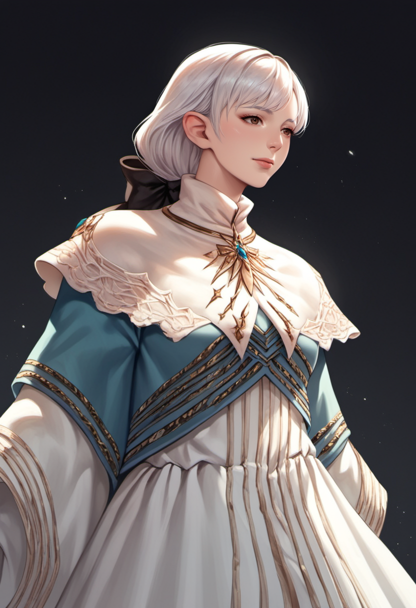 score_9,score_7_up,source_anime,zPDXL2,black background BREAK
ameliance,ameliancedress,brown eyes,bow,white hair,capelet,mature female, 
<lora:ameliance:1>