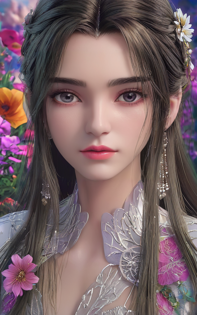 1girl,black eyes,long hair,super precise depiction, (flowers),multiple colors,high definition,Rich in intricate details. 8K,illustration,crazy colors,  <lora:limuwan:0.6>