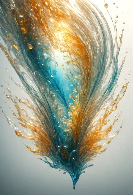 An abstract shape, amazingly fluid, made of glass, detailed, 3d fractals, light particles, water drops, shimmering light, surreal, ink, smooth, shimmering, glow, cinematice contrast, Glow,
16k