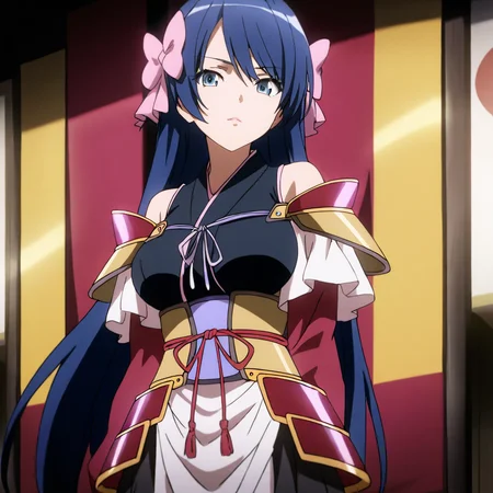 solo,anime coloring,looking at viewer,cowboy_shot,masterpiece,high score,great score,absurdres,
<lora:NiwaNagahide ag4o:1> niwanagahide, blue hair, long hair, blue eyes,japanese armor,