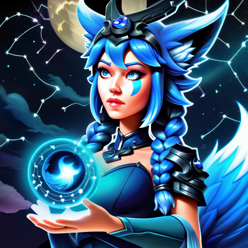 1girl, solo, tempestmagic, illustration of, human, star silhouette of ioxl holding a small pet fox, silhouette, blue, night sky, fantasy, holding fox, dim moonlight, <lora:Io-11PLDXL:0.8>, twin braids, fox tail, fox ears, constellation, chiaroscuro, lora:Tempest_Magic_-_XL_Grimoire:1>, outline, ethereal, transparent, glowing, girl holding a pet animal,