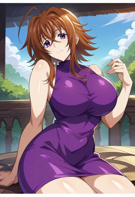 score_9, score_8_up, score_7_up, source_anime,
,Venelana Gremory, BROWN HAIR, SHORT HAIR, ANTENNA HAIR, ahoge, BANGS, PURPLE EYES, BIG BREAST, CURVY, WIDE HIPS, PURPLE DRESS, HAUSSE,