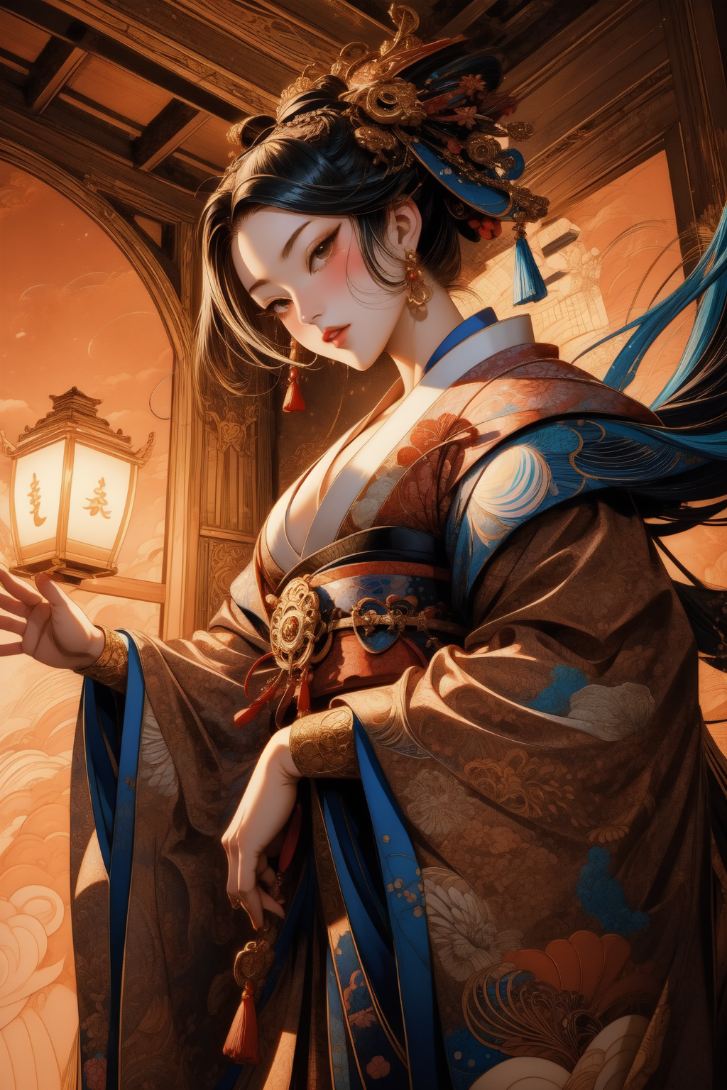1girl, (ukiyo-e art stylized by Utagawa Kuniyoshi:1.1) and (Tony Sart:1.0) and (Alex Gross:0.9) , fantasy art, professional Unity Engine, surreal, landscape of a Exotic Sleek ([Alpine|Suzdal]:1.3) in the distance there is a Bridge, Parisien lava pit and indoors, Snowy, Illustration, Embarrassing, elegant, Terrorwave, Beautifully Lit, macro lens, Cold Colors, dripping with Vivid, delicate, masterpiece, Pixabay, amusing