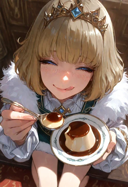 masterpiece, best quality, good quality, very awa, newest, highres, absurdres, uncensored,
Good quality, newest,1femboy, time travel
BREAK
detailed background, eyelashes, looking seductive, coy. dynamic action image, detailed face, detailed eyes, direct mesmerizing gaze, solo, from above, (sitting, holding spoon, eating, hand on pudding plate, )
^o^, closed eyes, smile, licking lips, exited, close-up:0.8
BREAK
(sexy, slutty, hot, aroused), ((solo))
1femboy, freckles, short wavy hair, bob cut, brown-blonde hair, cute, petite, portrait, blue eyes, bob cut, light skin, prince boy, golden jewelry, tiara, full body, perfect face, perfect eyes, casual clothes, intricate detail, absurdres, detailed face, detailed eyes, Expressiveh, skin ornaments,