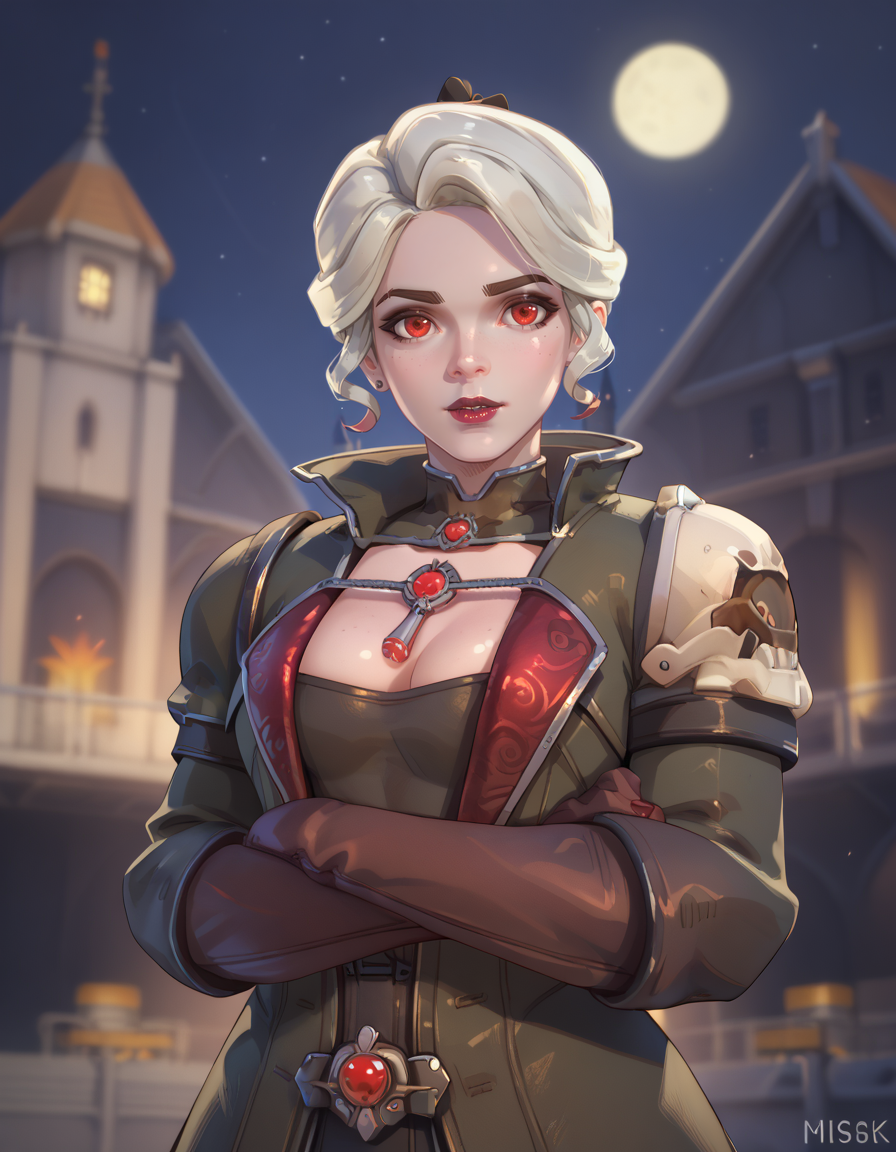 score_9,score_8_up, score_7_up, high-res, 2k, best quality, 2.5d, 1girl,  vampire hunter brig, brigitte (overwatch), short hair, at night, castle   <lora:Vampire_brig_pony-000043:1> Crossing arms over chest creating a barrier between you and others